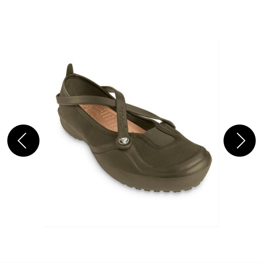 CROCS Celeste Canvas Slip On Shoe Green Brown Size 7 WIDE